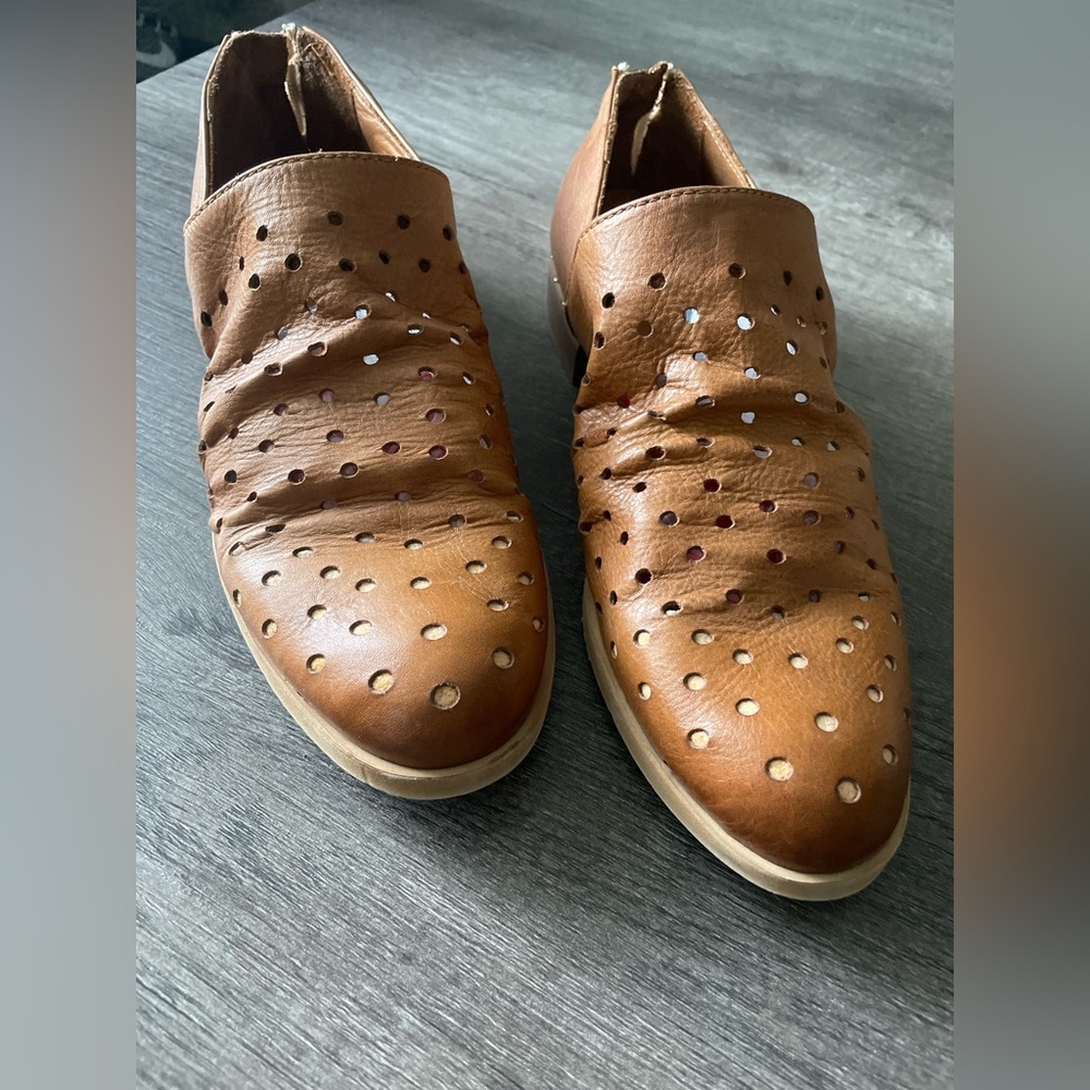 Pier francesco Vincents Tan Leather Eyelets Zip Cap Toe Flat Shoes - Picture 3 of 8